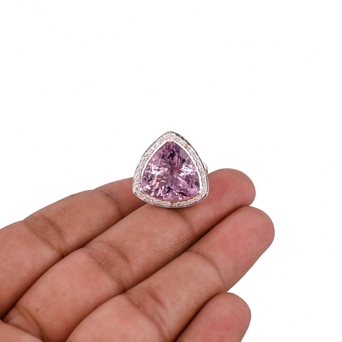 Natural Amethyst Silver Ring | Trillion Cut Amethyst Statement Ring | Sterling Silver Amethyst Jewelry | February Birthstone Gift for Her