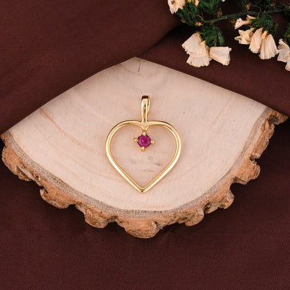 Silver Heart Pendant with Ruby CZ Stone | Sterling Silver Heart Necklace Charm | Dainty Silver Pendant | Gift for Her | Romantic Jewelry