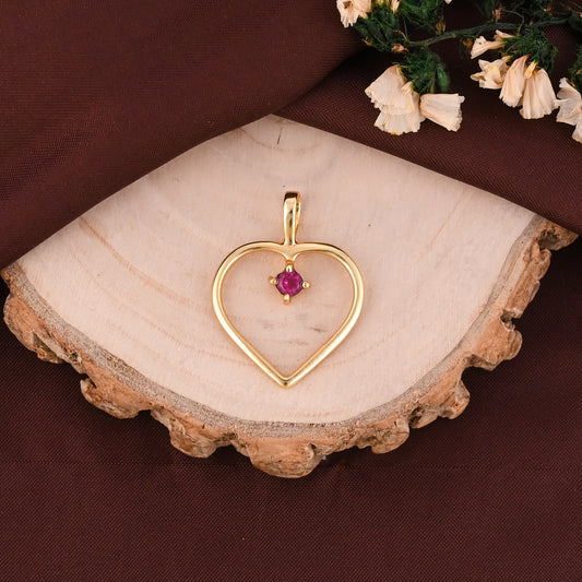 Silver Heart Pendant with Ruby CZ Stone | Sterling Silver Heart Necklace Charm | Dainty Silver Pendant | Gift for Her | Romantic Jewelry