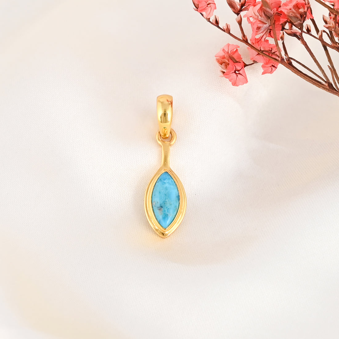 Natural Turquoise Marquise Minimalist Silver Pendant For Her | Danity Pendant | Gift For Her