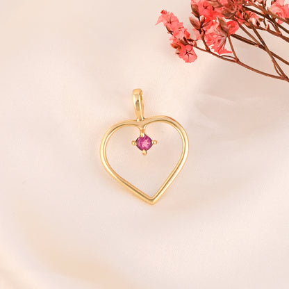 Silver Heart Pendant with Ruby CZ Stone | Sterling Silver Heart Necklace Charm | Dainty Silver Pendant | Gift for Her | Romantic Jewelry