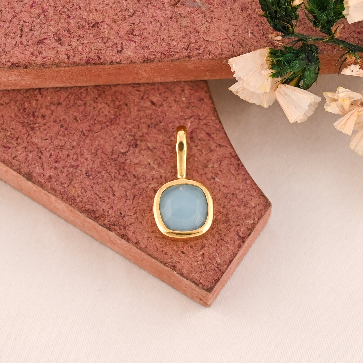 Aqua Chalcedony 9mm Cushion 925 Sterling Silver Pendant | Minimal Pendant For Her