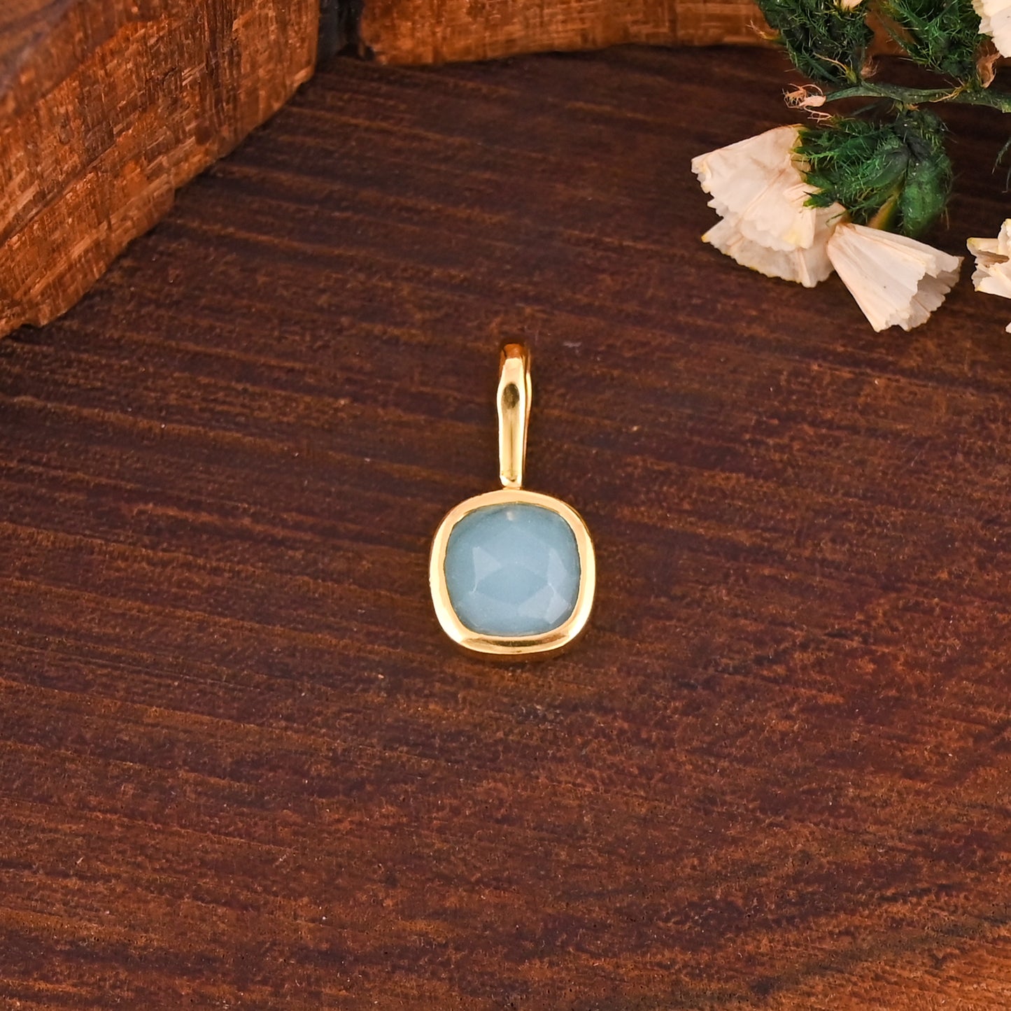 Aqua Chalcedony 9mm Cushion 925 Sterling Silver Pendant | Minimal Pendant For Her