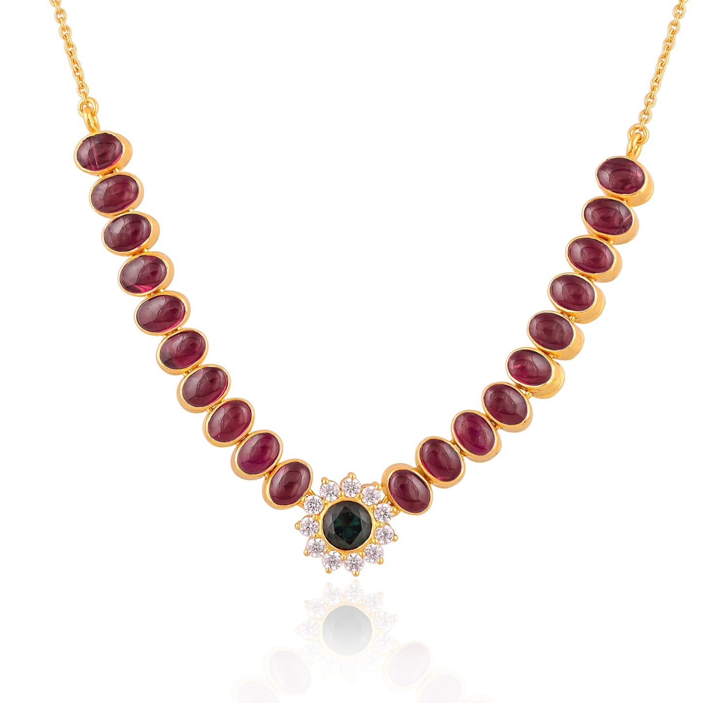 925 Silver Gold Plated Necklace with Ruby & Emerald Doublet Stones | Handmade Gemstone Jewelry