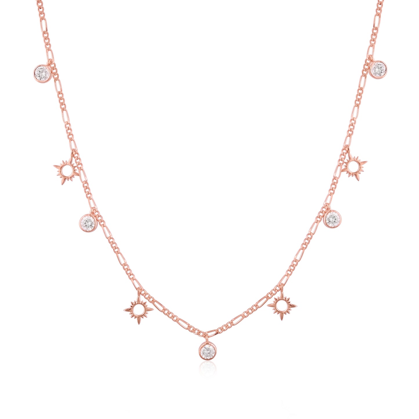 925 Silver Rose Gold Plated Necklace with CZ Charms | Dainty Starburst Pendant Chain for Women