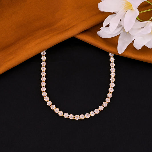 925 Silver Tennis Necklace with Gold Plating and Sparkling Cubic Zirconia Stones