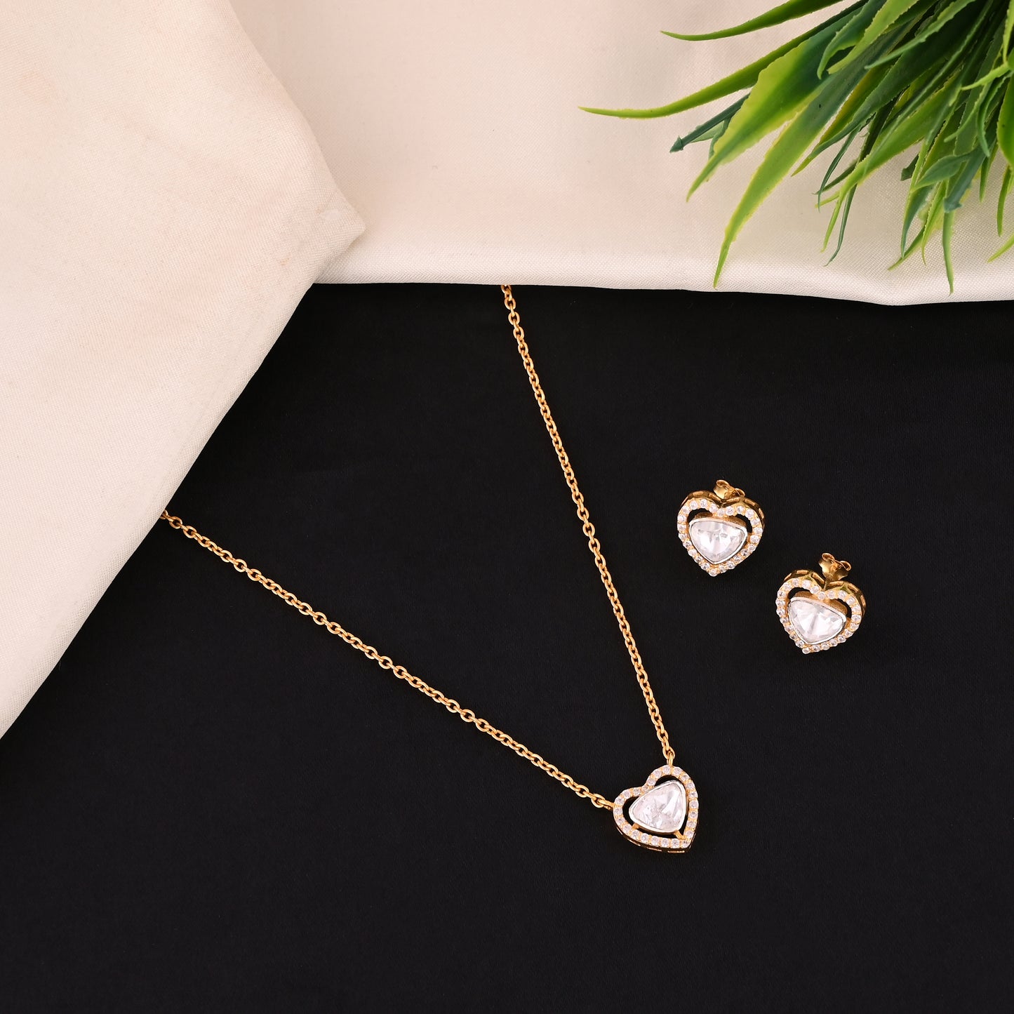 925 Sterling Silver Polki Necklace & Earring