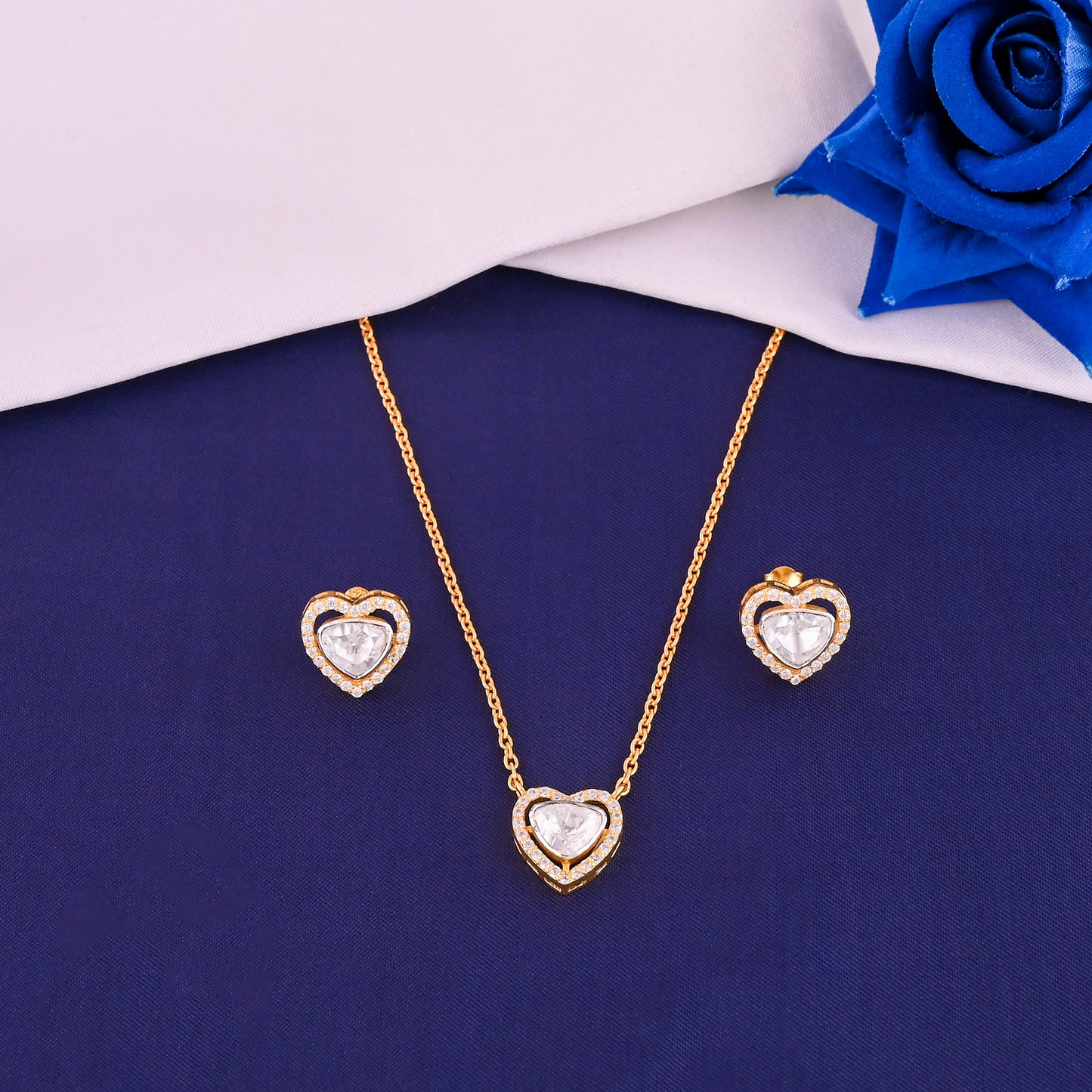 925 Sterling Silver Polki Necklace & Earring