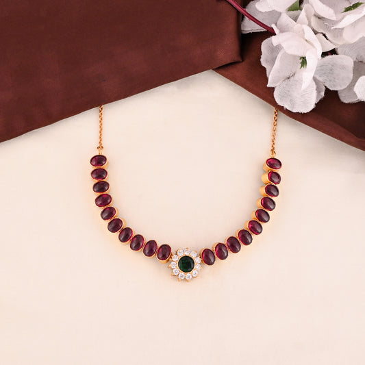 925 Silver Gold Plated Necklace with Ruby & Emerald Doublet Stones | Handmade Gemstone Jewelry