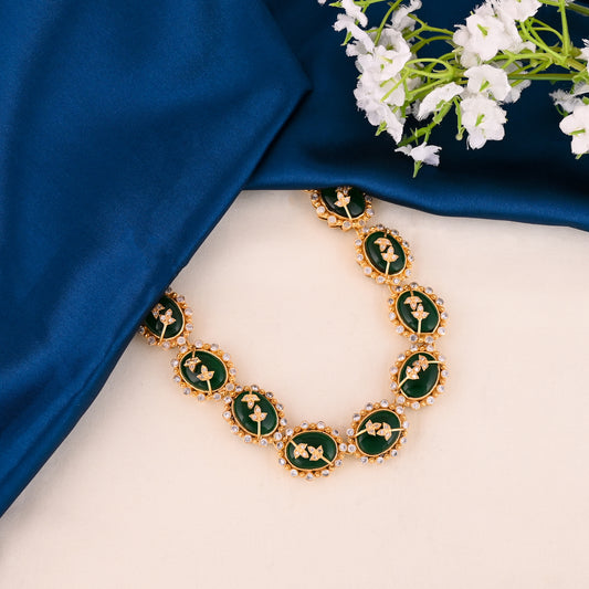 Green Stone Necklace in 925 Silver with CZ Accents – Elegant Designer Jewelry