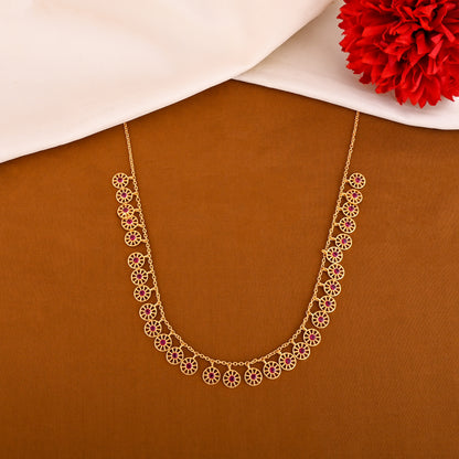 925 Silver Gold Plated Necklace | Sterling Silver Pink CZ Coin Design Necklace | Traditional Indian Jewelry for Women & Girls