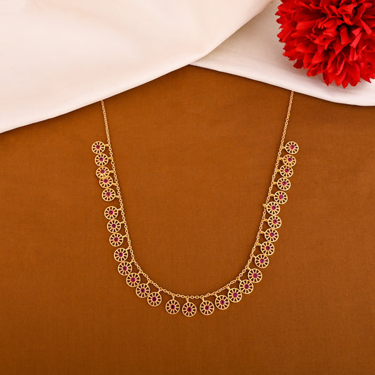 925 Silver Gold Plated Necklace | Sterling Silver Pink CZ Coin Design Necklace | Traditional Indian Jewelry for Women & Girls