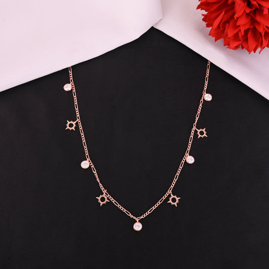 925 Silver Rose Gold Plated Necklace with CZ Charms | Dainty Starburst Pendant Chain for Women