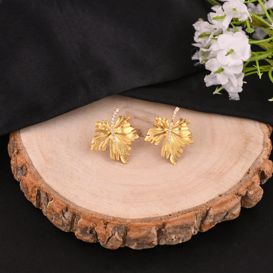 925 Silver Leaf Design Earrings | Gold Plated Sterling Silver Nature Inspired Stud Earrings for Women | Elegant Everyday Jewelry