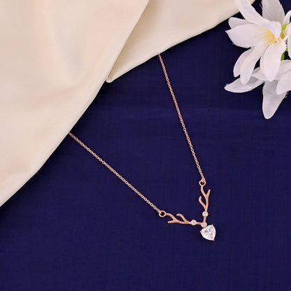 925 Silver Antler Heart Necklace – Rose Gold Crystal Pendant