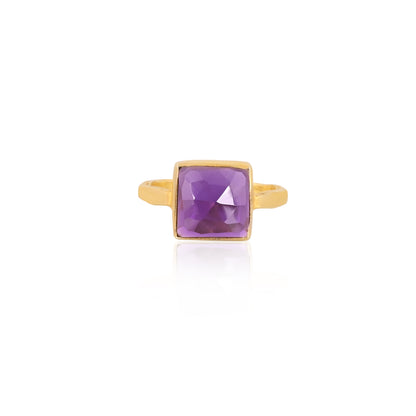 Handmade Natural Purple Amethyst 10mm Square Designer Band Ring, 925 Sterling Silver Ring, Unisex Ring