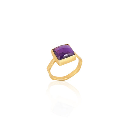 Handmade Natural Purple Amethyst 10mm Square Designer Band Ring, 925 Sterling Silver Ring, Unisex Ring