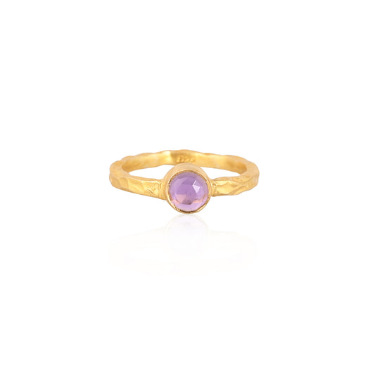 Purple Amethyst Ring, Handmade Ring, 925 Sterling Silver Ring, Gold Plated Silver Ring, Textured Band Ring, Valentine's Collection For Her