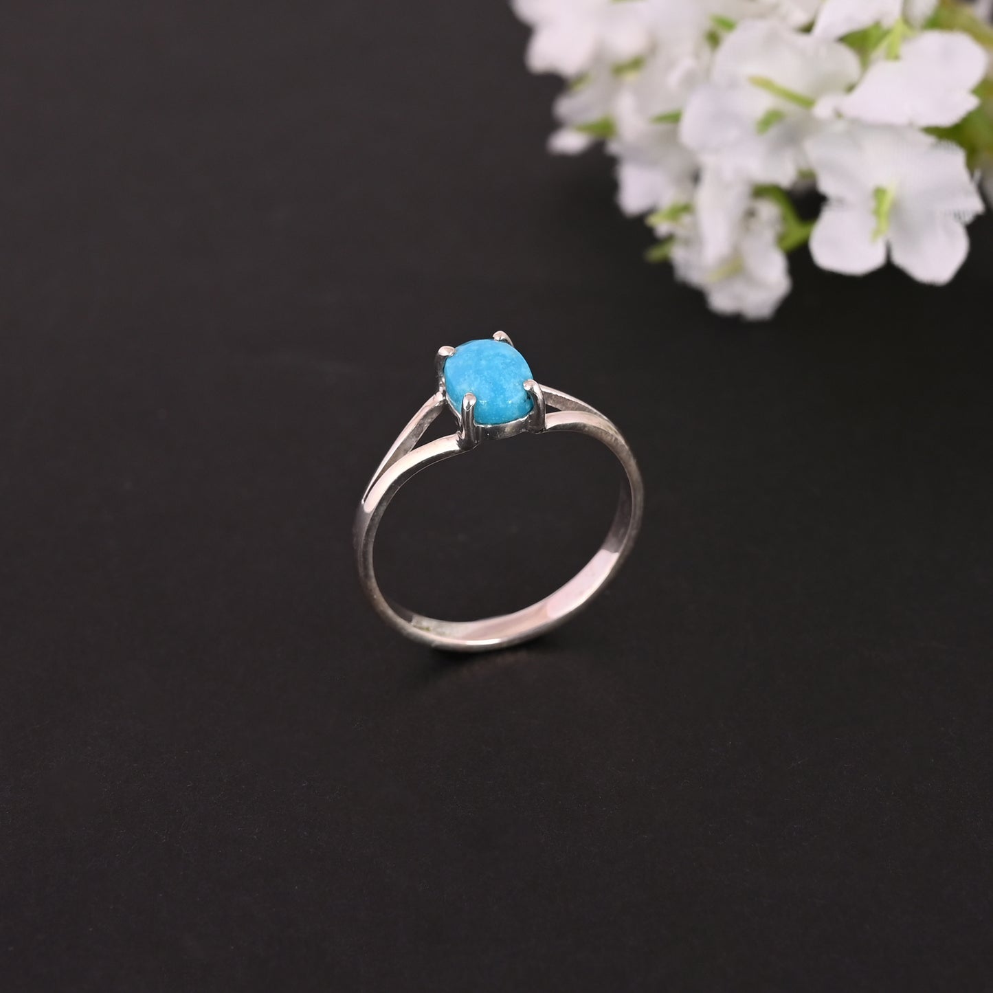 Turquoise Ring, Solid Silver Ring, Blue Turquoise Ring, Oval Cut Stone Ring, 925 Sterling Silver Jewelry, Statement Ring For Women