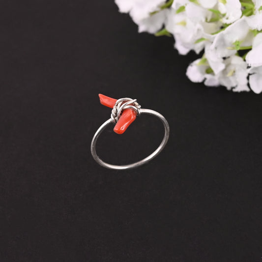 Italian Red Coral Ring, Coral Stick Ring, 925 Sterling Silver Ring, Classic Look Jewelry, Raw Coral Ring, Statement Ring For Women