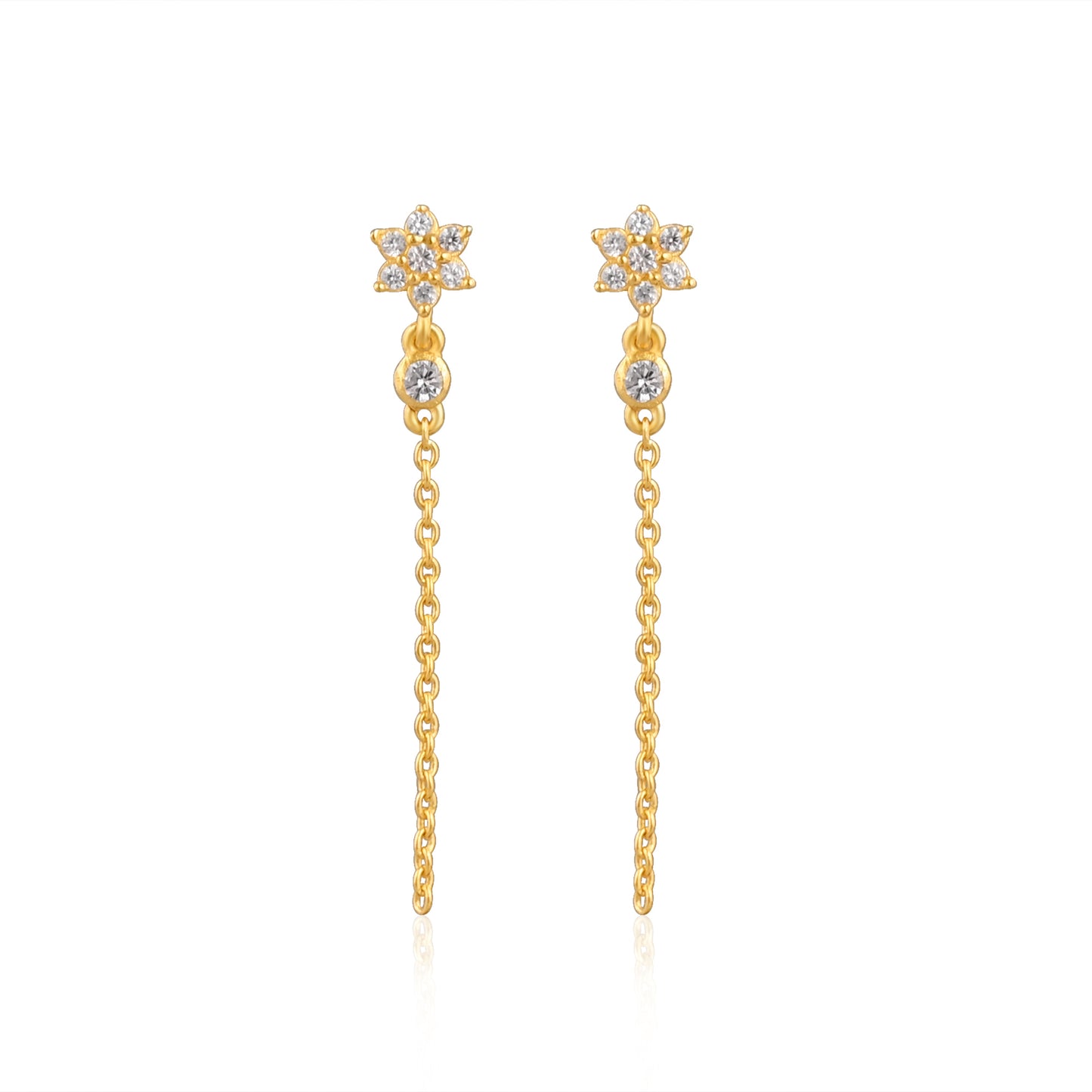 925 Sterling Silver Floral Drop Earrings, Dainty Chain Dangle Jewelry