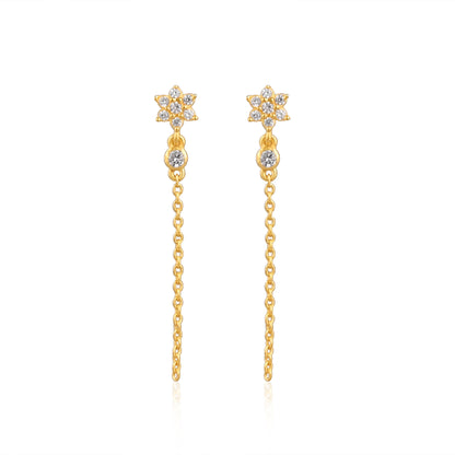 925 Sterling Silver Floral Drop Earrings, Dainty Chain Dangle Jewelry