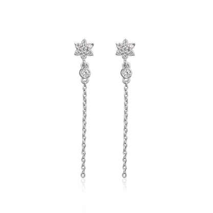 925 Sterling Silver Floral Drop Earrings, Dainty Chain Dangle Jewelry