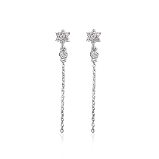 925 Sterling Silver Floral Drop Earrings, Dainty Chain Dangle Jewelry