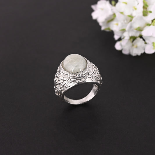 Milky Aquamarine Ring, Oval Stone Ring, March Birthstone Ring, Healing Peaceful Mind Courage Compassion Energy Stone Ring, Ring For Unisex