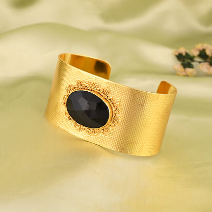 Natural Black Onyx Handmade Brass Cuff Bangle