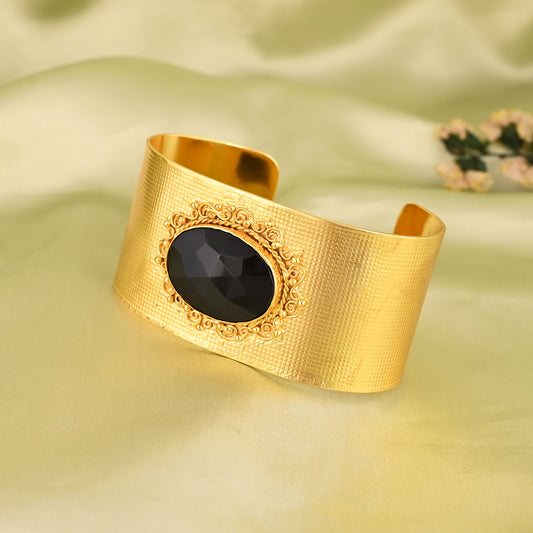 Natural Black Onyx Handmade Brass Cuff Bangle