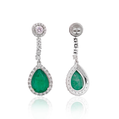 925 Silver Pear Cut Green Emerald Drop Earrings with CZ Halo | Elegant Gemstone Dangle Earrings | Fine Jewelry Gift for Women