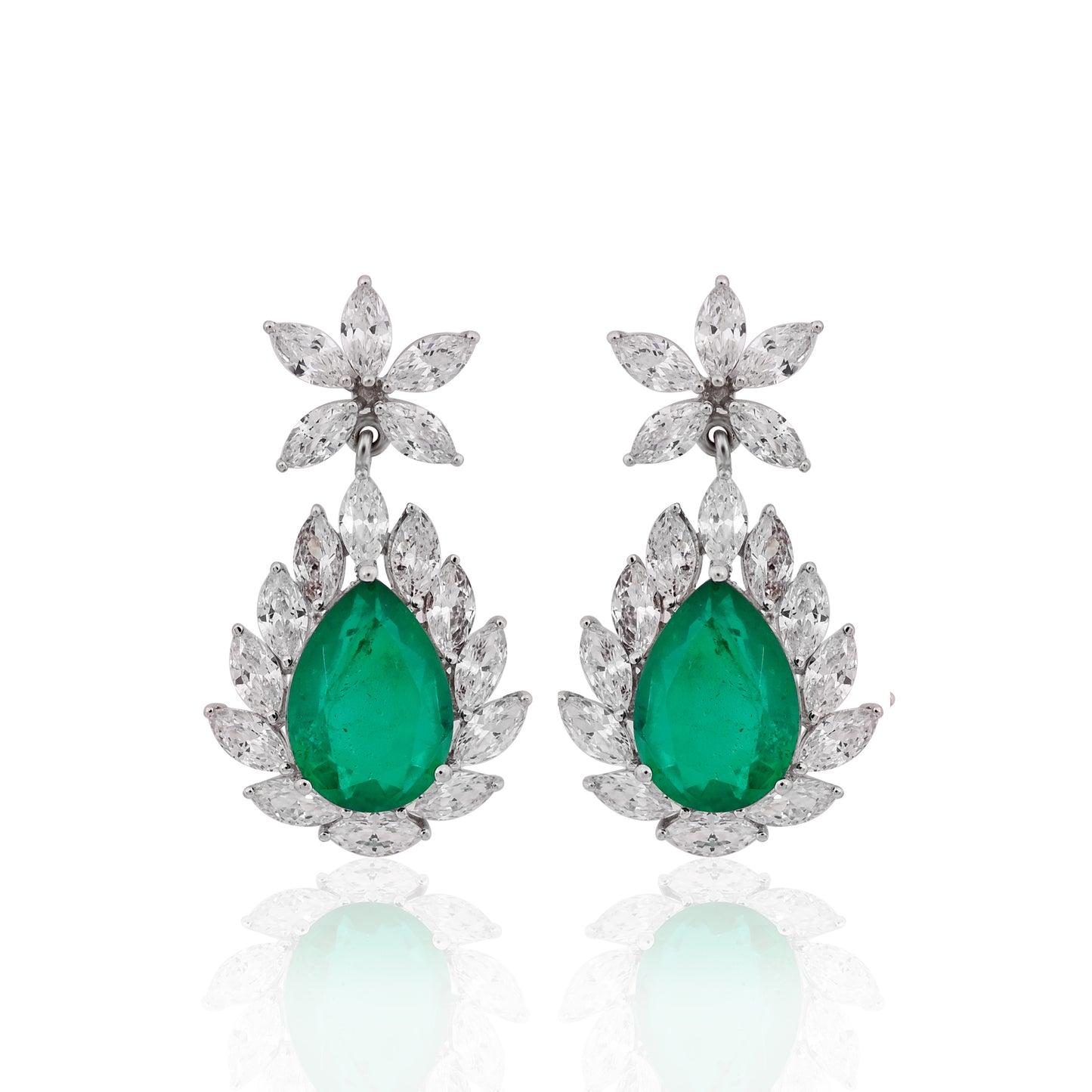 Elegant Green Emerald & Blue Sapphire Doublet Earrings in 925 Silver with Cubic Zirconia Accents – Luxury Statement Jewelry