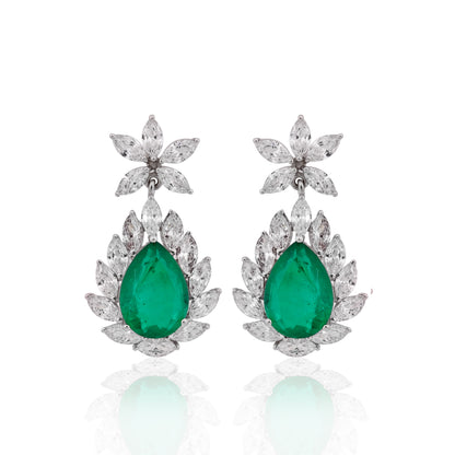 Elegant Green Emerald & Blue Sapphire Doublet Earrings in 925 Silver with Cubic Zirconia Accents – Luxury Statement Jewelry