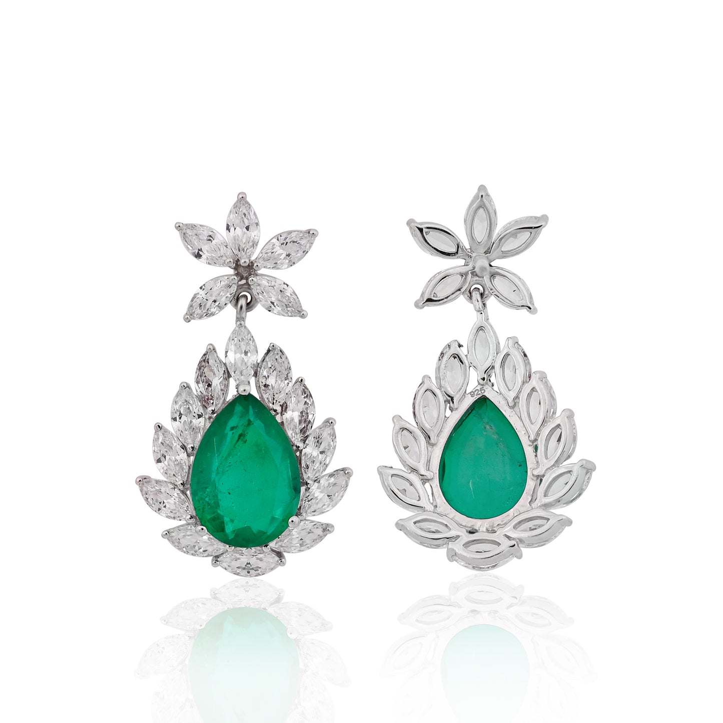 Elegant Green Emerald & Blue Sapphire Doublet Earrings in 925 Silver with Cubic Zirconia Accents – Luxury Statement Jewelry