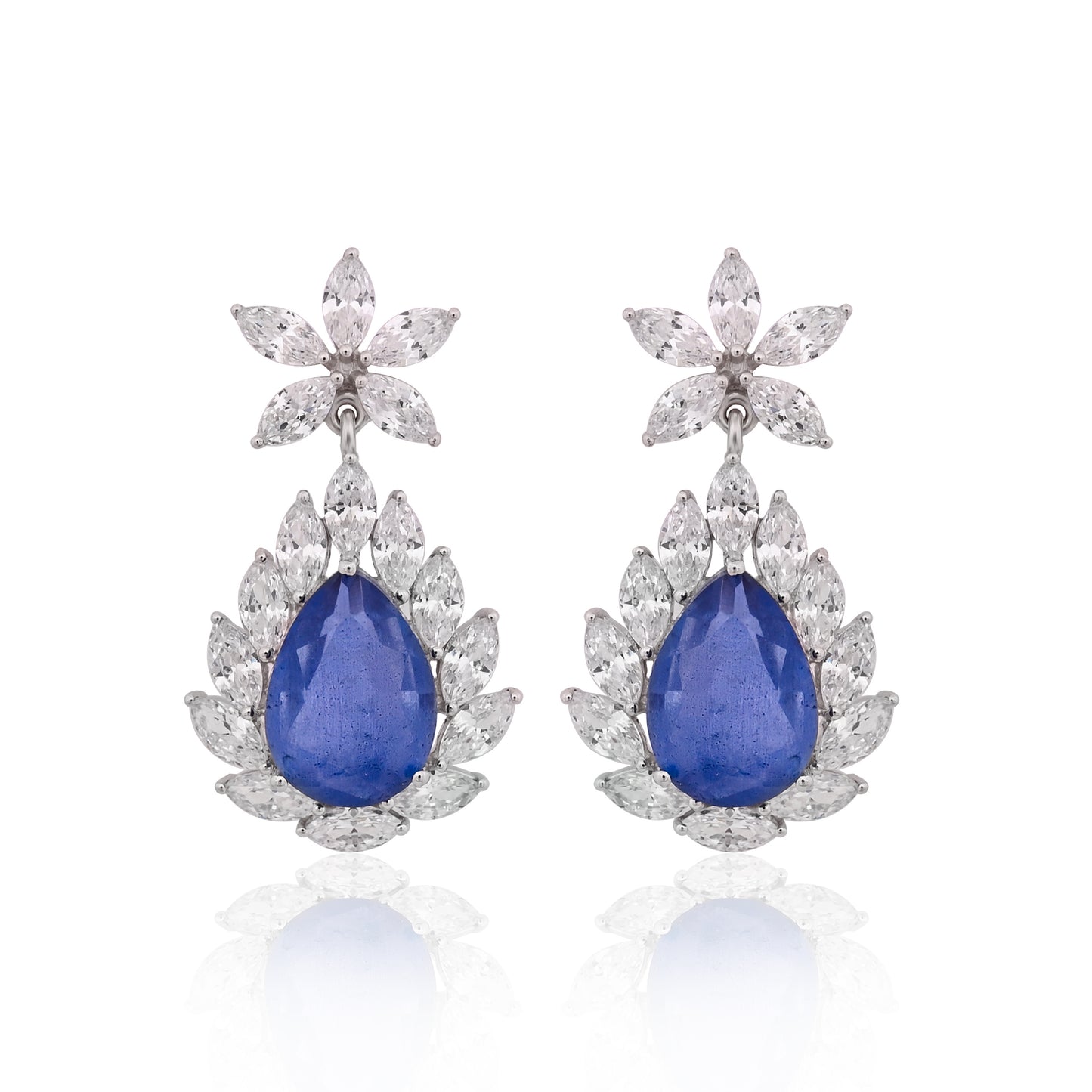 Elegant Green Emerald & Blue Sapphire Doublet Earrings in 925 Silver with Cubic Zirconia Accents – Luxury Statement Jewelry