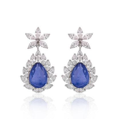 Elegant Green Emerald & Blue Sapphire Doublet Earrings in 925 Silver with Cubic Zirconia Accents – Luxury Statement Jewelry