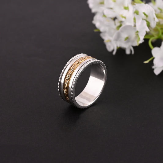 Handmade Silver Ring, Two Tone Gold Plated Ring, 925 Solid Silver Ring, Spinner Textured Ring, Thumb Ring, A Collection of Silver Thumb Ring