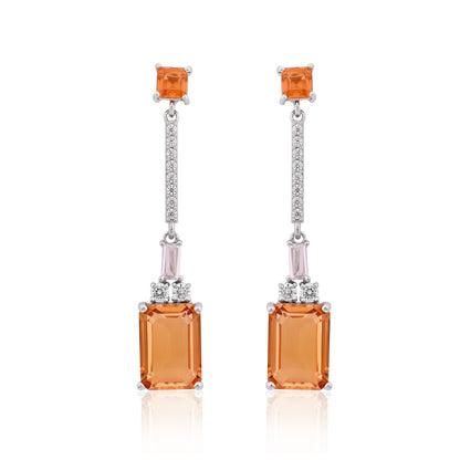 925 Silver Citrine Hydro Gemstone Drop Earrings | Elegant Long Dangle Earrings with CZ Stones | Sterling Silver Party Jewelry