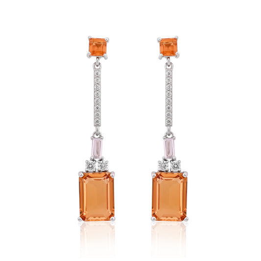 925 Silver Citrine Hydro Gemstone Drop Earrings | Elegant Long Dangle Earrings with CZ Stones | Sterling Silver Party Jewelry