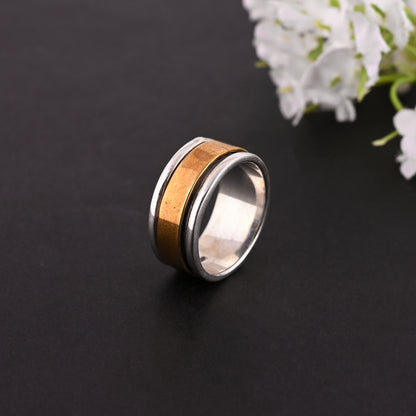 Spinner 925 Sterling Silver Ring, Two Tone Silver Ring, Handmade Plain Ring, Thumb Ring, Unisex Ring, Gift For Her