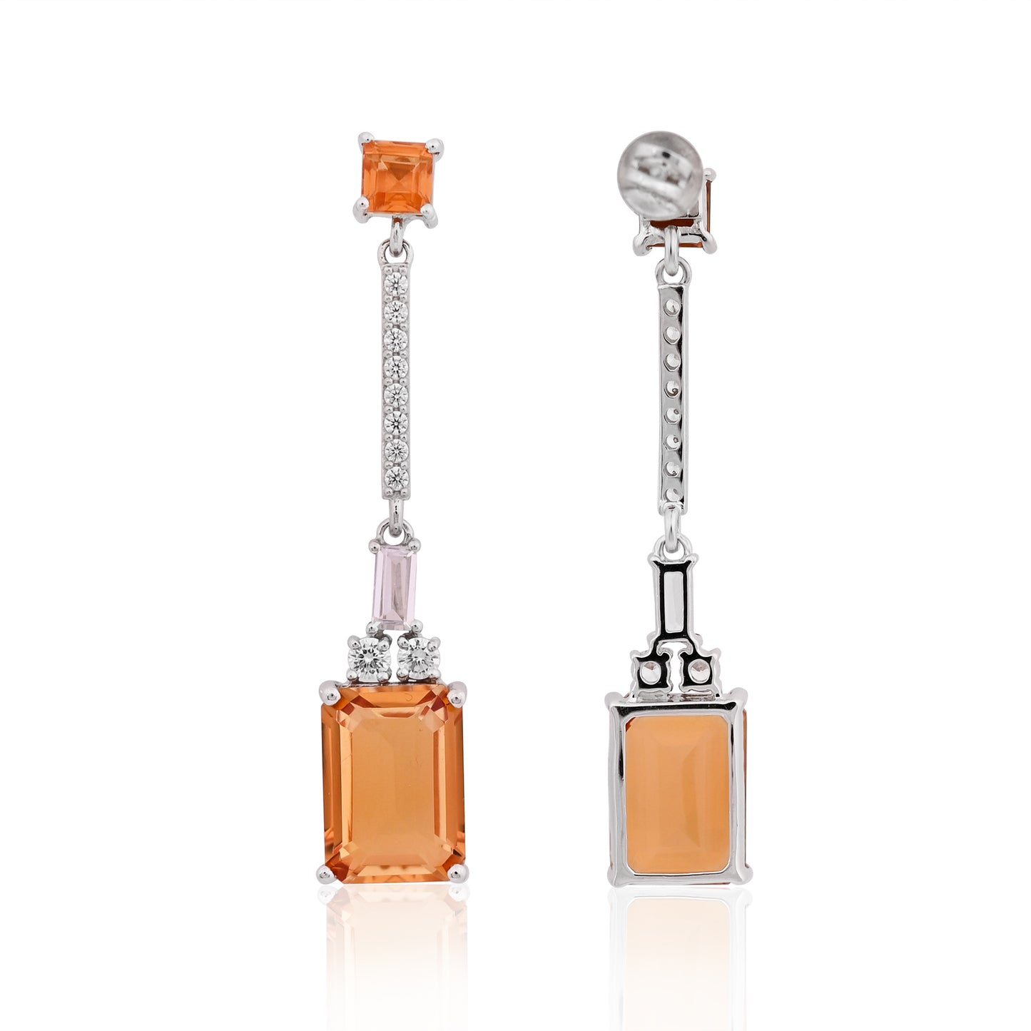 925 Silver Citrine Hydro Gemstone Drop Earrings | Elegant Long Dangle Earrings with CZ Stones | Sterling Silver Party Jewelry