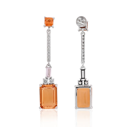 925 Silver Citrine Hydro Gemstone Drop Earrings | Elegant Long Dangle Earrings with CZ Stones | Sterling Silver Party Jewelry