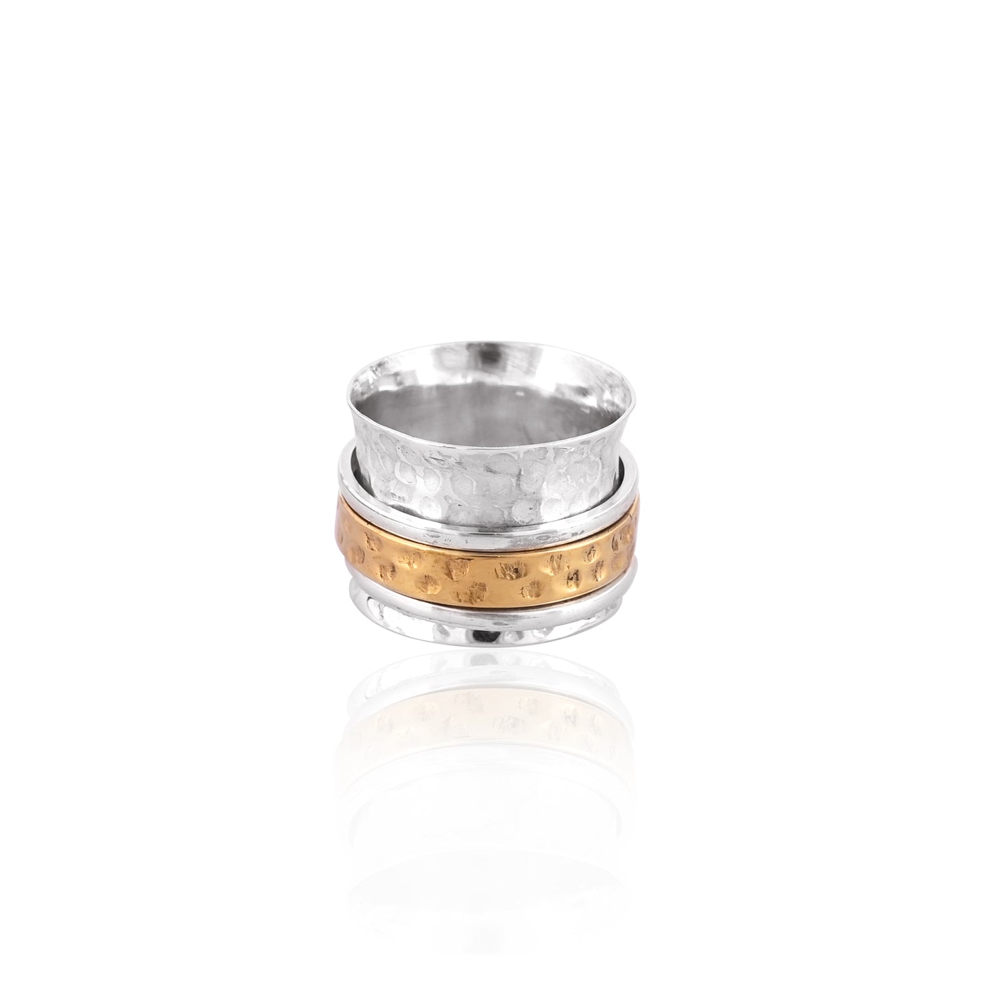 925 Sterling silver Ring, Handmade Spinner Ring, Two Tone Ring, Textured Ring, Wide Band ring With Gold Tone, Thumb Ring For Men or Women