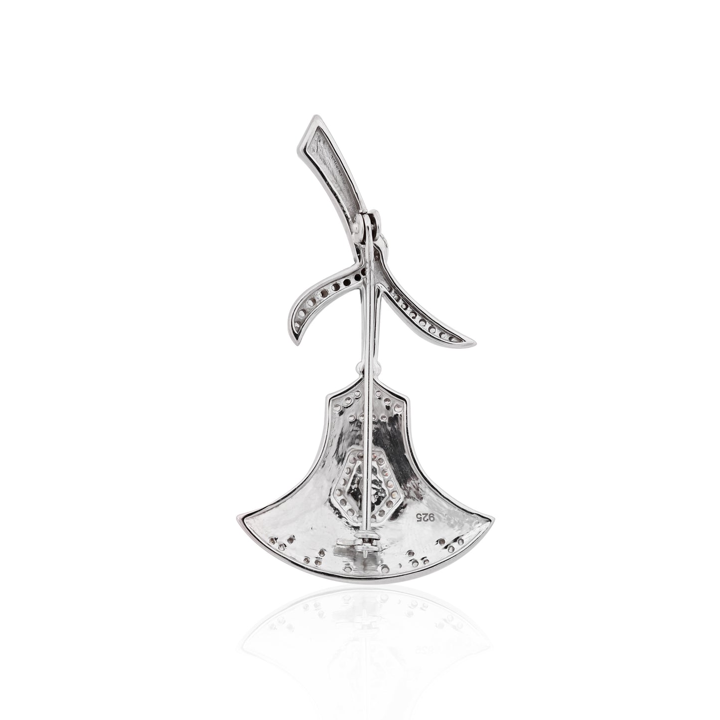 925 Sterling Silver Black & White Enamel With Cubic Zirconia Unisex Broach