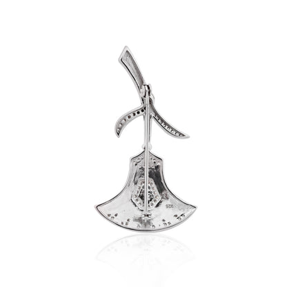 925 Sterling Silver Black & White Enamel With Cubic Zirconia Unisex Broach