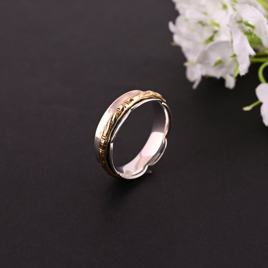 Two Tone Spinner Ring, Sterling Silver Ring, Unisex Ring, Textured Ring, Handmade Designer Ring, Minimalist Ring, Ring For Valentine's Gift