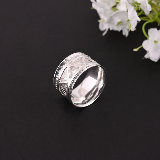 925 Sterling Silver Ring, Thumb Fidget Handmade Ring, Wide Band Ring, Unisex Ring, Promise Hammered Rings, Gift For Her