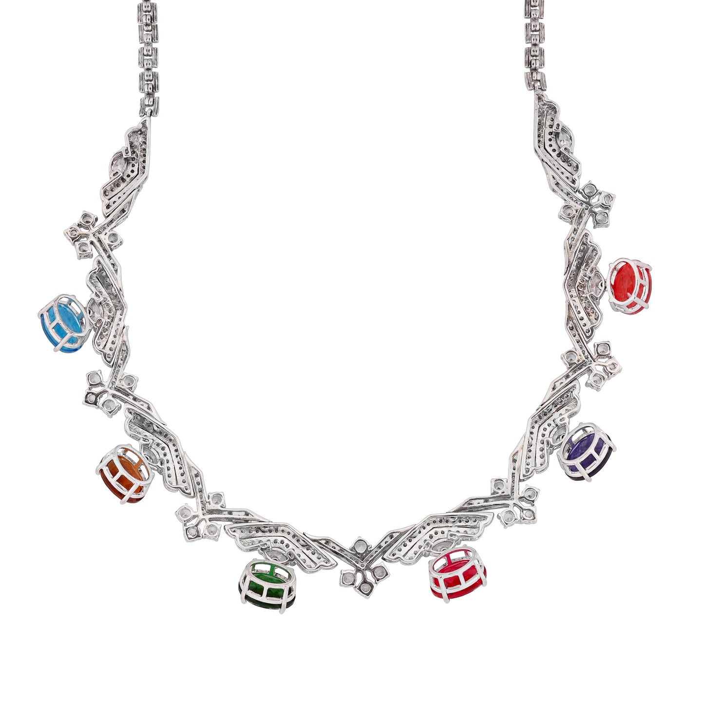 925 Silver Necklace with Multi Colour Hydro Gemstones & CZ – Statement Party Wear Jewelry