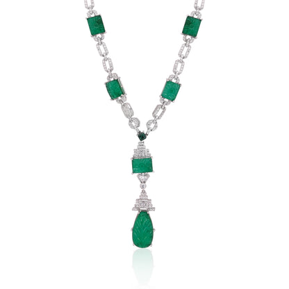 925 Silver Carved Emerald Doublet Necklace with CZ Accents – Luxury Statement Pendant Jewelry